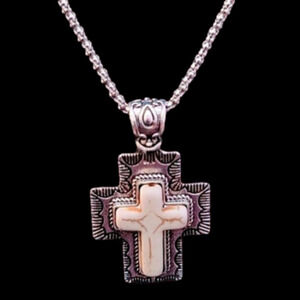 White Turquoise Cross ✝️ Necklace NWTags Great Easter Gift 🐇 🎁 Silverstone